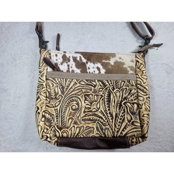 Myra Bag Cowhide Leather Crossbody Western Tooled Floral Boho Purse - Picture 2 of 16